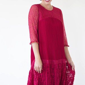 Lush Red Lace Drop Waist Flapper Dress Knee Length - Various Sizes Available